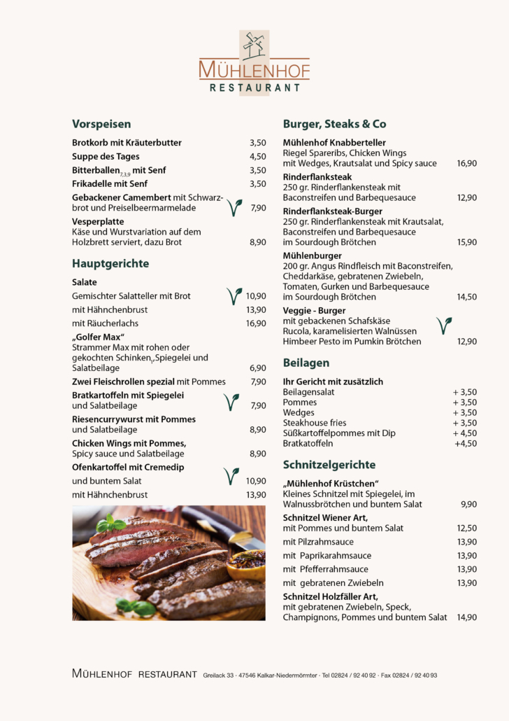 NEUE SPEISEKARTE IM RESTAURANT - Mühlenhof